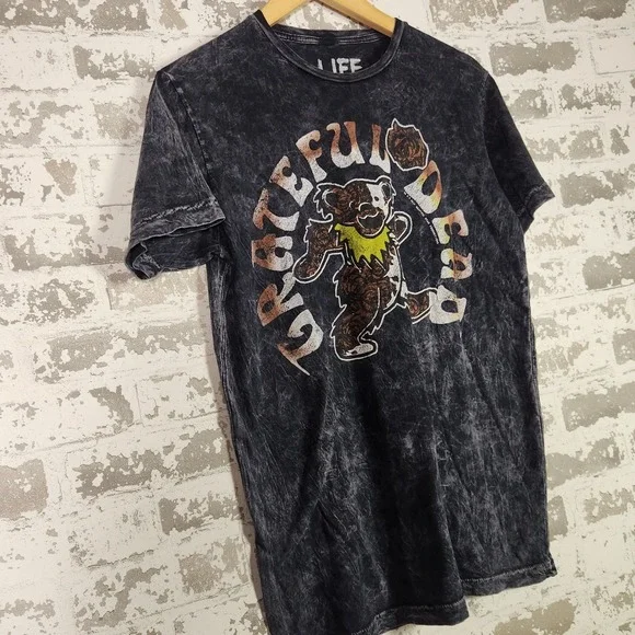 Grateful Dead Acid Wash Dancing Bear Graphic T-Shirt Men Grey Distressed Retro - Picture 4 of 16